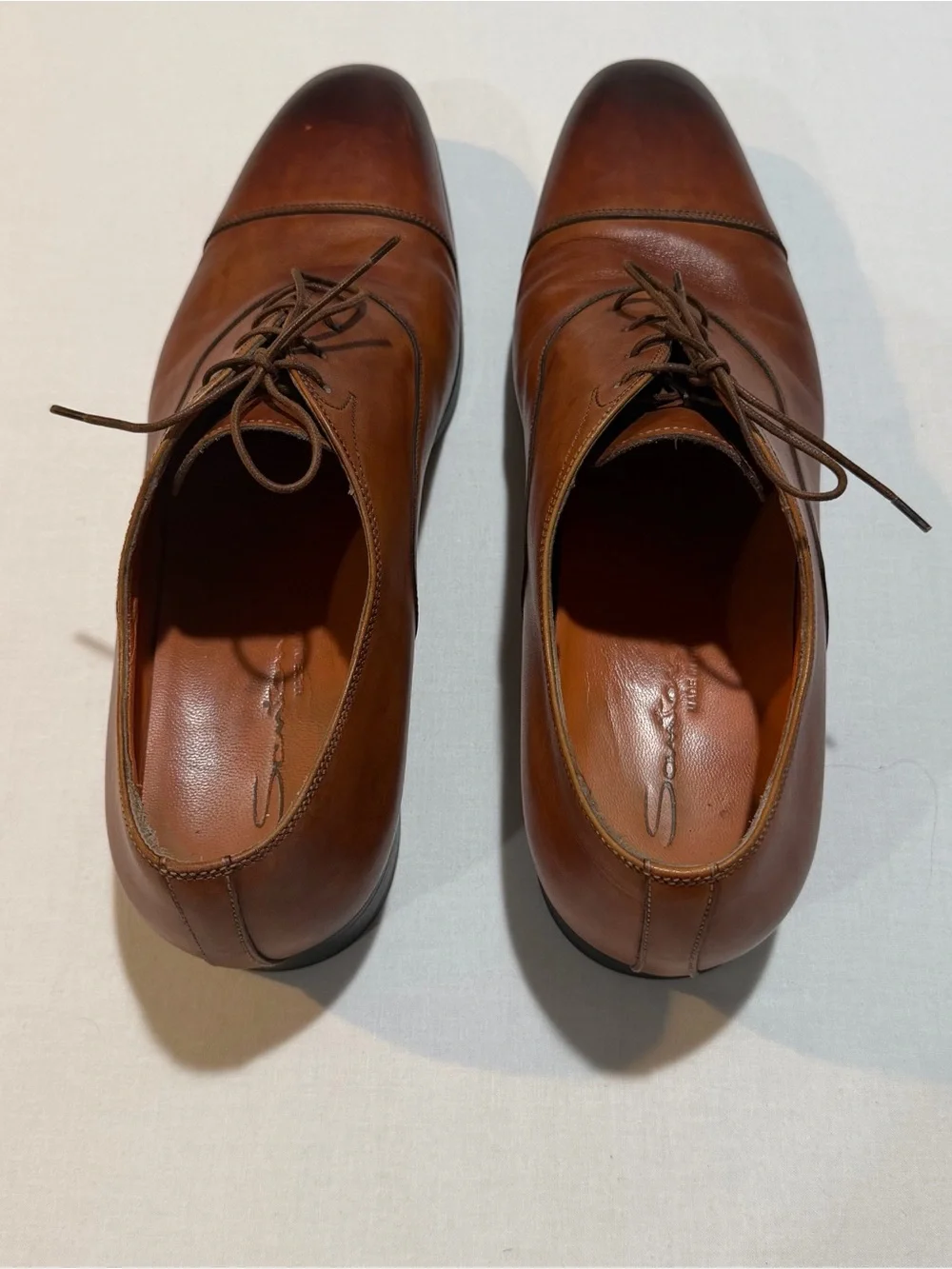 Santoni Mens Size US 12 D Cap Toe Lace Up Oxford Brown Dress Shoes 392055